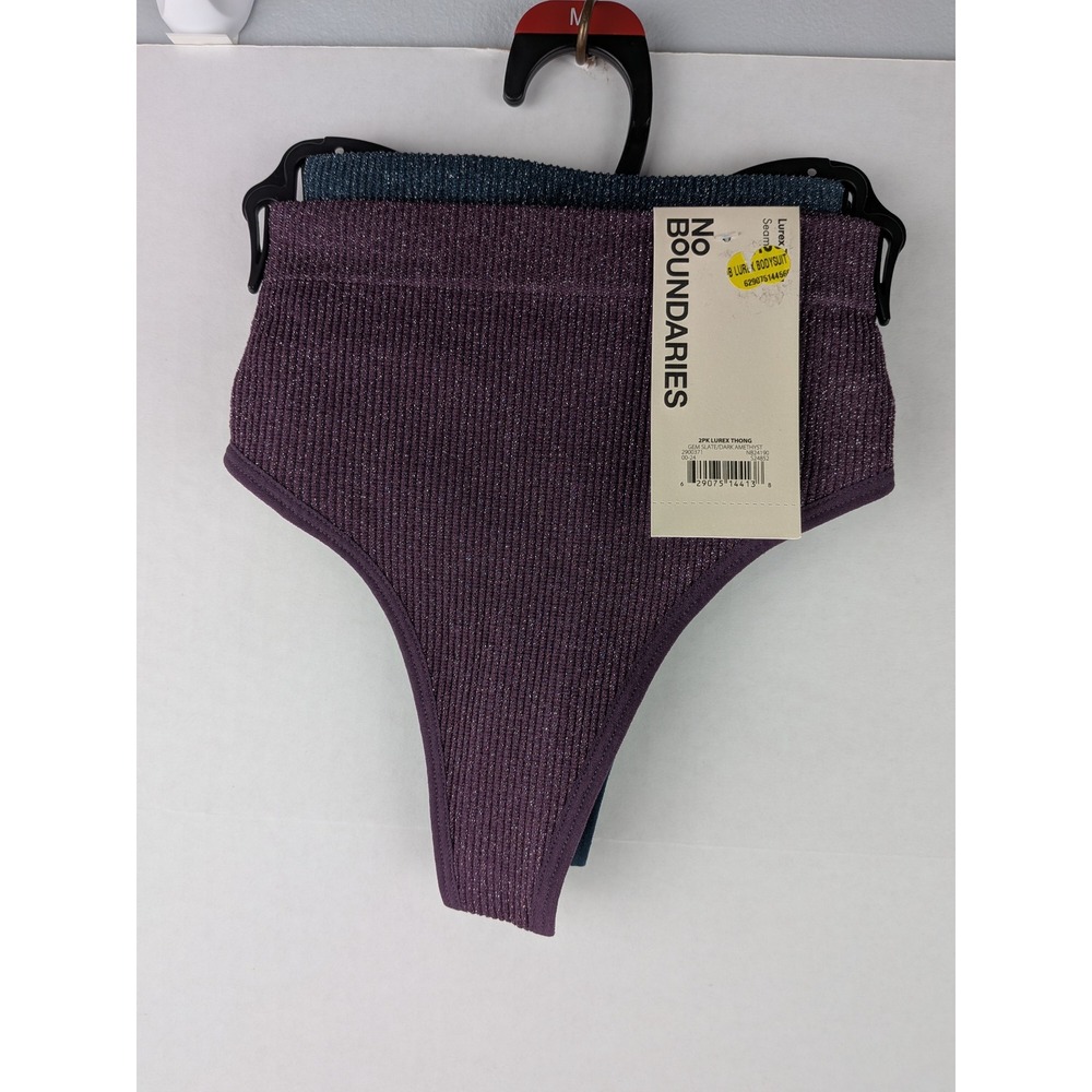 No Boundaries 2 Pack Womens Lurex Thong Underwear M Gem Slate Dark‎ Aura